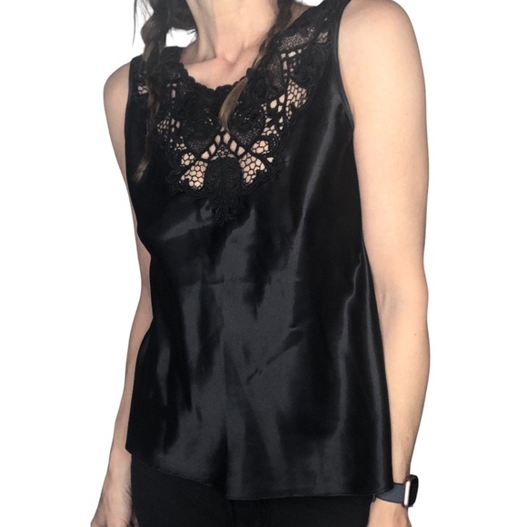 American Vintage 90's Satin Lace Blouse Top Sz S Black Whimsigoth Victorian - Picture 2 of 8